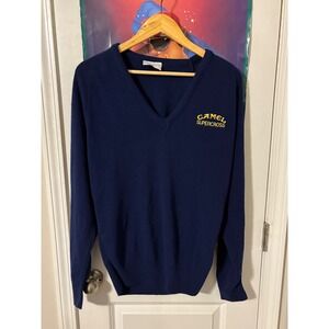 Health Club 80s joe Camel Supercross V Neck Sweater Mens M Navy Blue Pullover